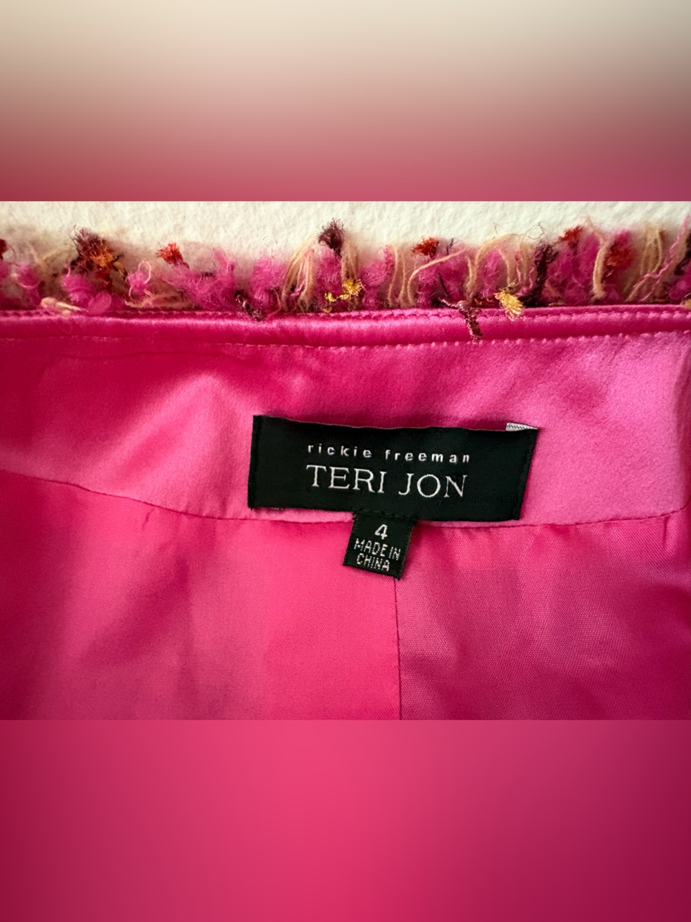 Vintage Rickie Freeman Teri Jon Pink Boucle Tweed Skirt Suit Emboidered Trim 2/4 - Picture 12 of 15